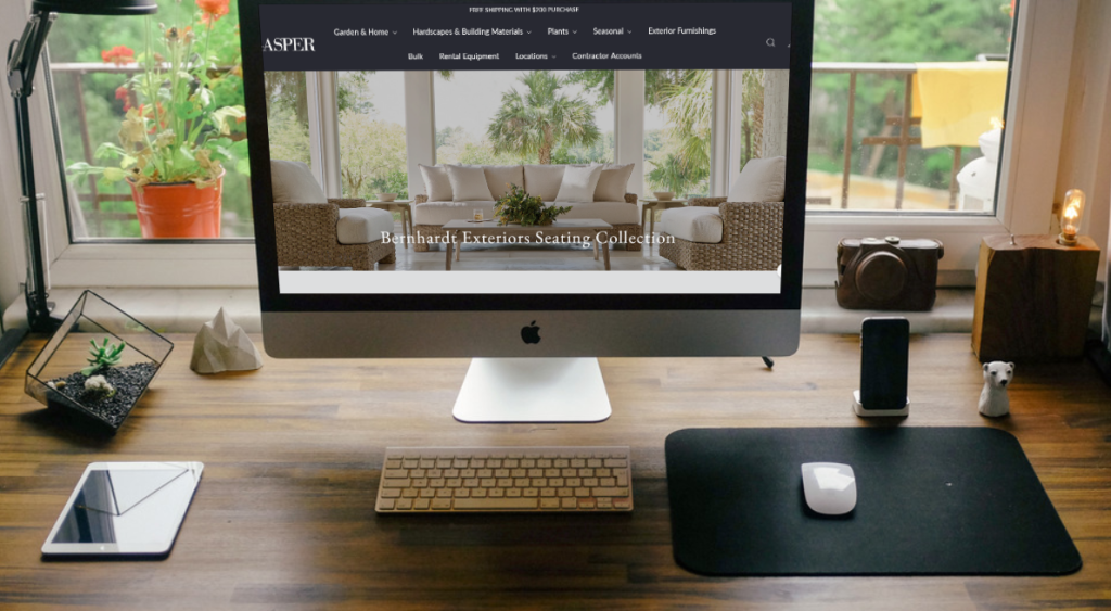Desktop computer featuring outdoor furniture website